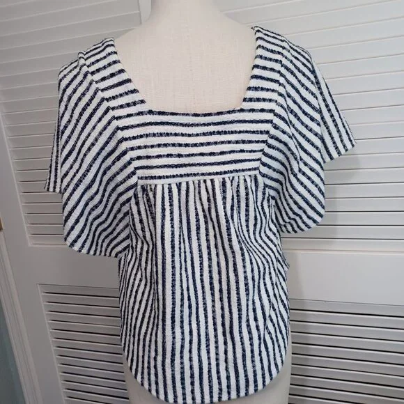 Madewell Butterfly‎ Top Womens Sz Small Isley Stripe Black White Square Neck - Picture 3 of 13